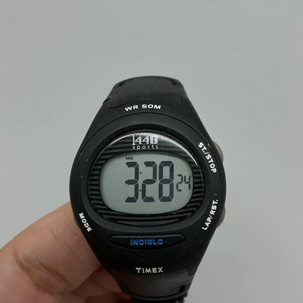 Timex 1440 Sports Unisex Watch 34mm Digital Dial Black Band Indiglo New Battery